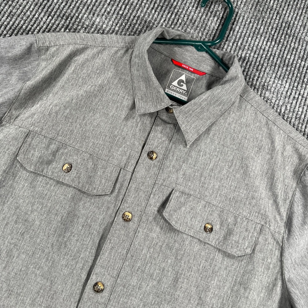 Gerry Shirt Mens XL Extra LargeGray Solid Short Sleeve Button Up Outdoor Utility